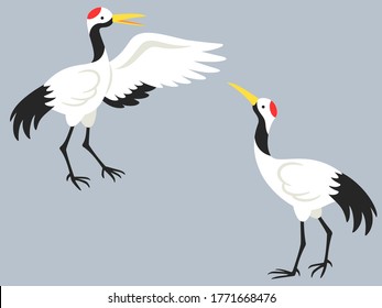 Illustration of two crane characters (raise one wing to introduce / look up)