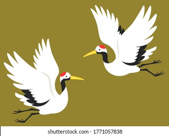 Illustration of two cranes flying