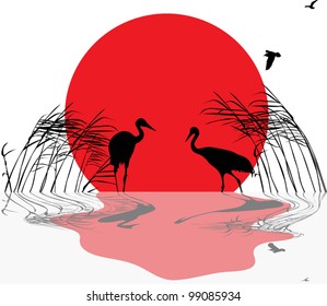illustration with two cranes in rush