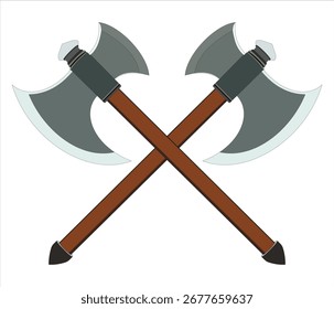 Ilustração de dois eixos de batalha medievais cruzados de duas cabeças isolados sobre fundo branco 