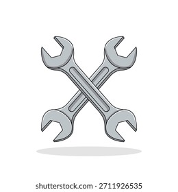 An illustration of two crossed open-end wrenches or spanners, used for turning nuts and bolts.