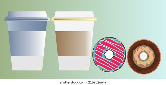 illustration of two cups of coffee and two donuts