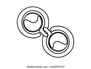illustration of two cups of coffee in one line style, on a white background