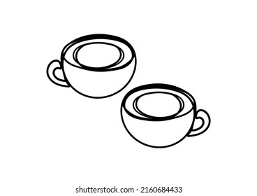 illustration of two cups in one line art style, on a white background