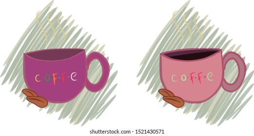 Illustration of two cups of purple coffee.