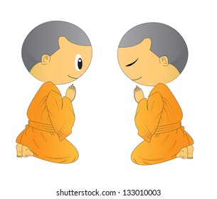 illustration of two Cute Begging young monk cartoon,use in advertising, presentations, brochures, blogs, documents and forms, etc.
