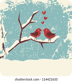  Illustration of two cute birds in love at winter time.