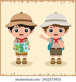 Illustration of two Cute boy scout