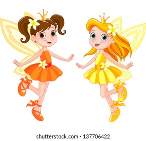  Illustration of two cute fairies in fly