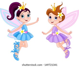  Illustration of two cute fairies in fly