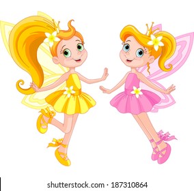 Illustration of two cute fairies in fly