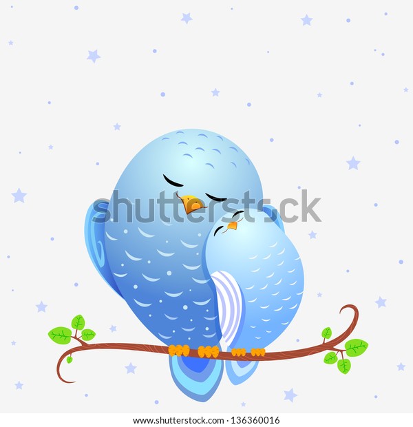 Illustration Two Cute Owls Mothers Day Stock Vector (Royalty Free ...