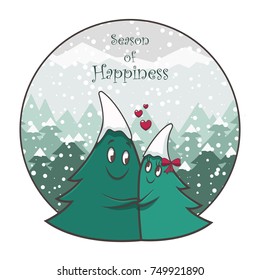 Illustration of two cute pines in love