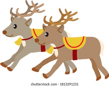 An illustration of two cute running reindeer