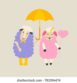 Illustration of two cute sheep in love