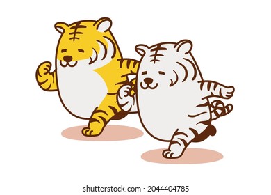Illustration of two cute two tiger characters competing