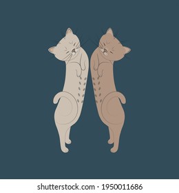Illustration of two dancing cats in pastel colors on a monochrome background.
