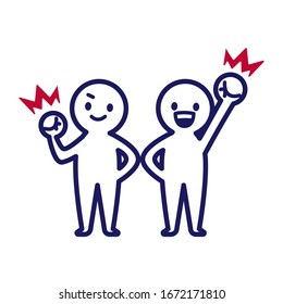 Illustration of two deformed simple humans making guts poses with right hand and left hand respectively