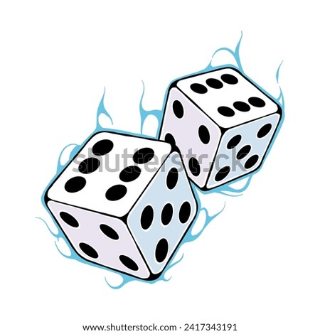 illustration of two dice being thrown with blue fire