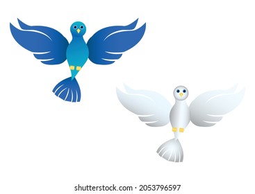 Illustration of two different color of dove on a white background. Two colorful doves. Blue and white doves. Vector dove