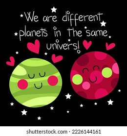 Illustration of two different planets in the same universe