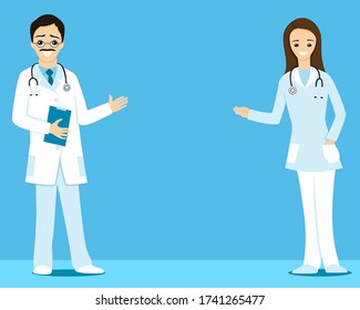 Illustration mit zwei Ärzten mit Stethoskopen auf blauem Hintergrund.