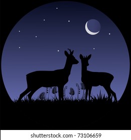 Illustration of two doe silhouettes, square