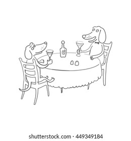 Illustration two dogs drinking wine 