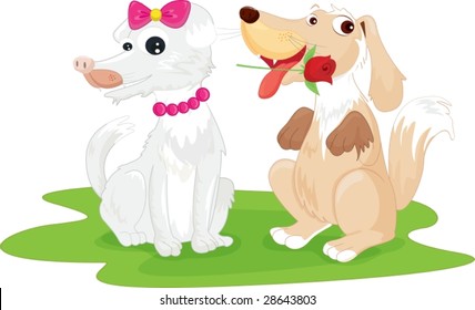 an illustration of two dogs playing