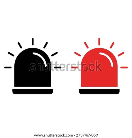 Illustration of two emergency lights, one red and one black, with rays emanating from each.