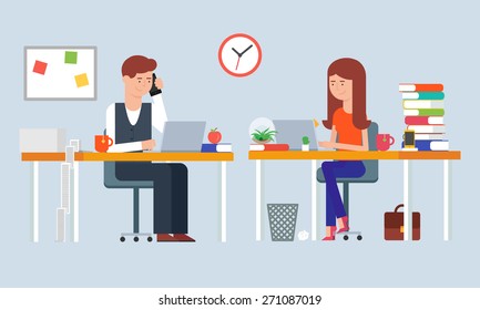 Illustration of two employees working in the office 