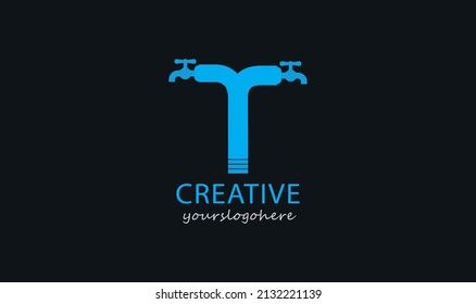 Illustration of the two ends of the letter T by attaching faucet. T letter for logo. Initial T letter logo. Flat Vector Logo Design Template Element. Initial Letter T Logo.