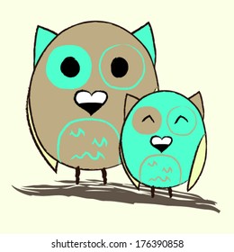 Illustration of Two fat cute owls