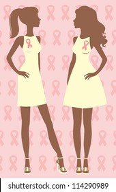 An illustration of two female cancer fighters. October is breast cancer awareness month.