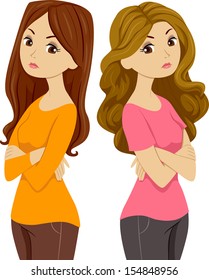 Illustration Of Two Females Standing Back To Back And Giving Each Other The Silent Treatment