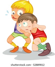 Illustration of two fighting boys with each other on a white background