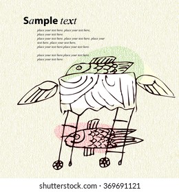 Illustration of the two fish on the table. Concept image for cuisine or restaurant theme.