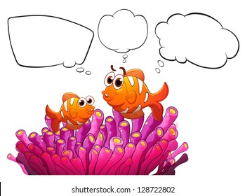 Illustration of two fishes with empty thought on a white background