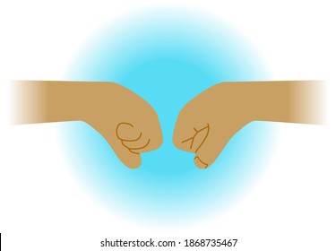 Illustration of two fists facing each other. Place a blue gradient on the background. A new greeting from the New Normal era. Created with vector data.