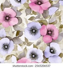 illustration of two flowers among dry leaves. floral background design