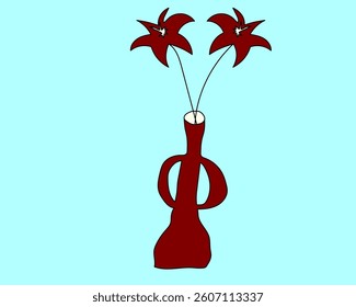 a illustration of  two flowers in a tall red vase with handle