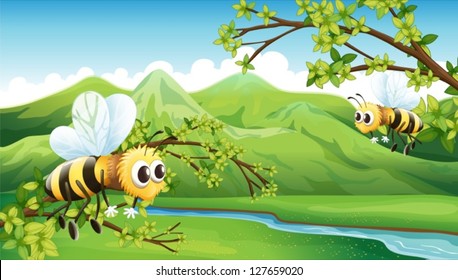 Illustration of the two flying bees