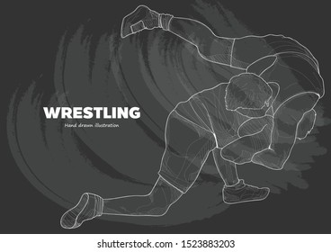 illustration of Two freestyle Wrestling on chalkboard. vector illustration. Wrestling background.