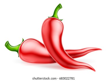 An illustration of two fresh red chilli peppers