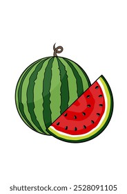 illustration of two fresh watermelons. images produced without the use of any form of AI software