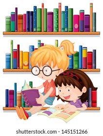 Ilustración de dos amigos leyendo sobre un fondo blanco