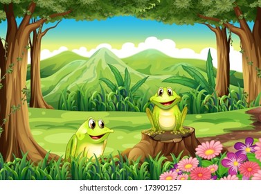 Illustration of the two frogs at the forest