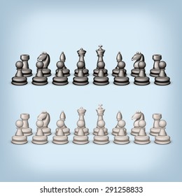 illustration of two full package of white and black figures of chess