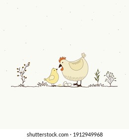 Illustration of two funny cartoon chickens on white background