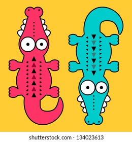 Illustration of two funny crocodiles